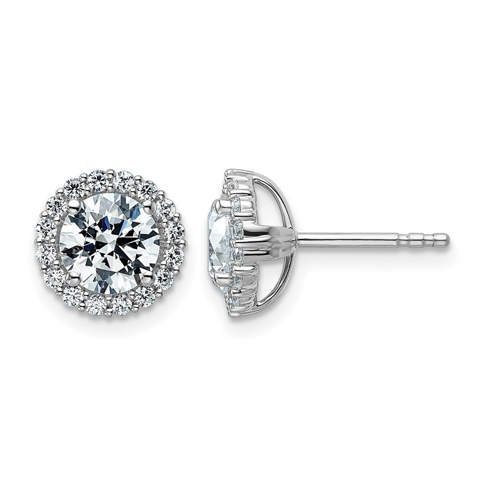 14k White Gold Moissanite Halo Post Earrings