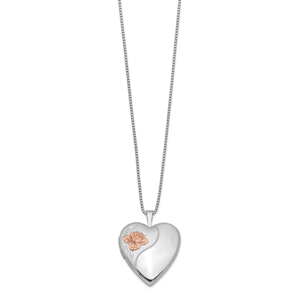 Sterling Silver Rhodium-plated 20mm Enamel Rose Heart Locket Necklace 18 Inches