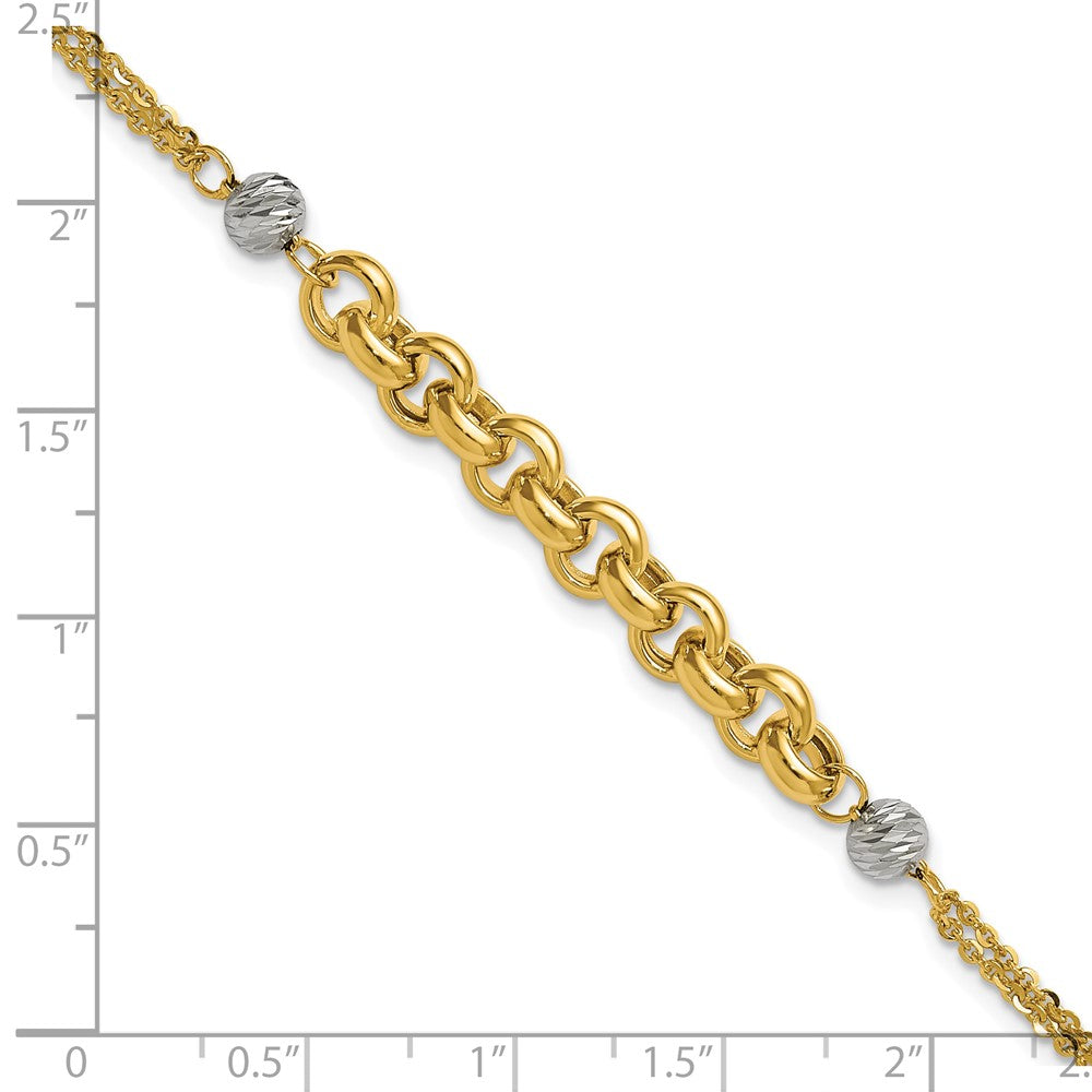 14K w/White Rhodium Polished D/C 2-Strand Rolo Link Bracelet 7.5  inches