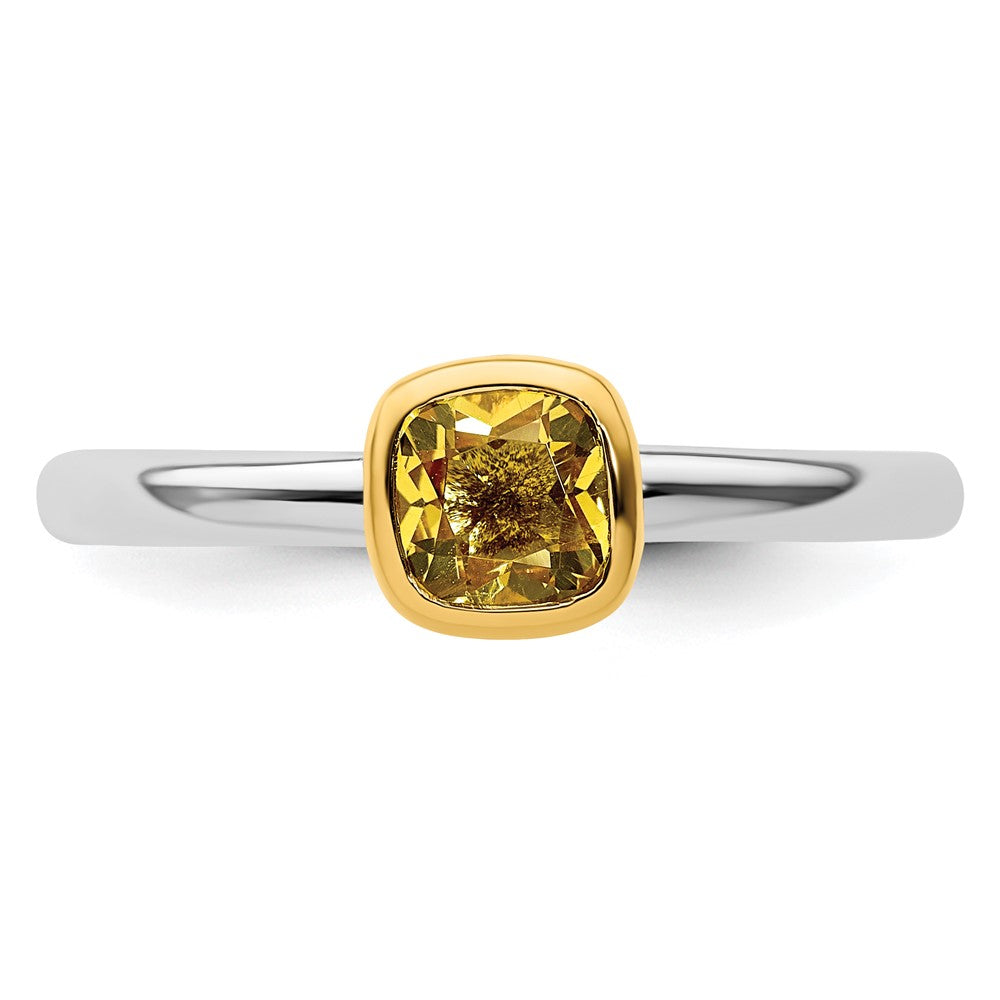 Sterling Silver Stackable Expressions w/Gold-plated Citrine Ring Size -5