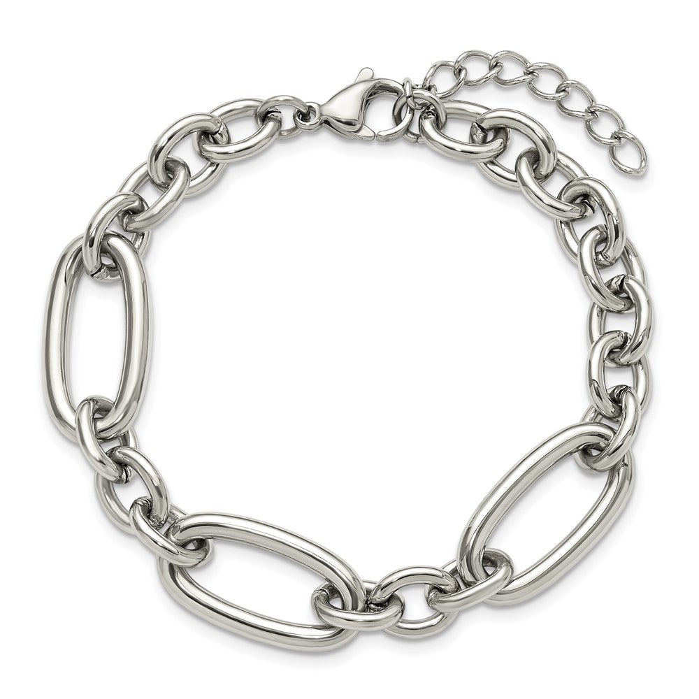 Chisel Stainless Steel Polished Open Link 7 inch Plus a 1.25 inch Extension Bracelet 8.25 inches