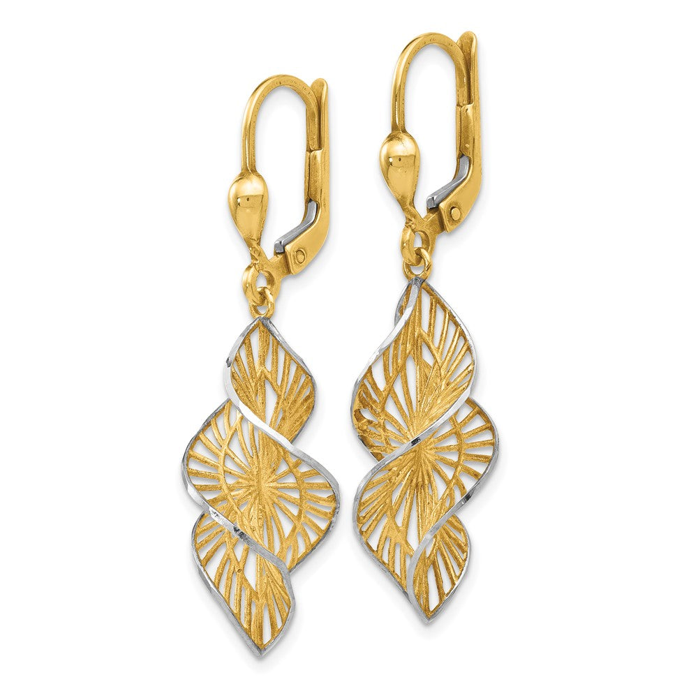 14K w/White Rhodium Textured and D/C Leverback Earrings