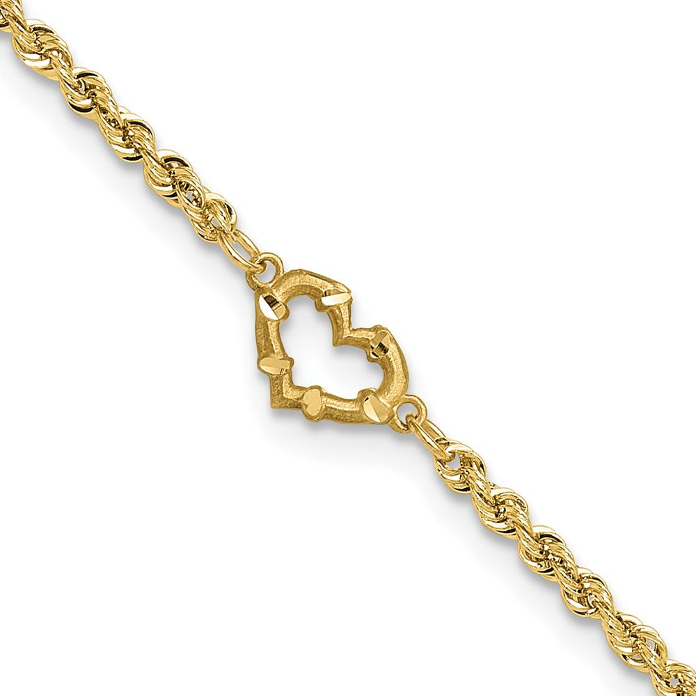 10k Diamond-cut Open Heart Rope 9inch Anklet