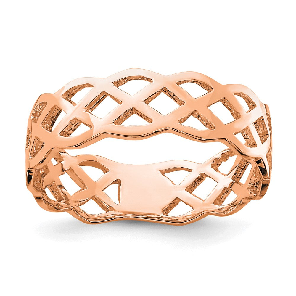 14K Rose Polished Weave Ring Size 7