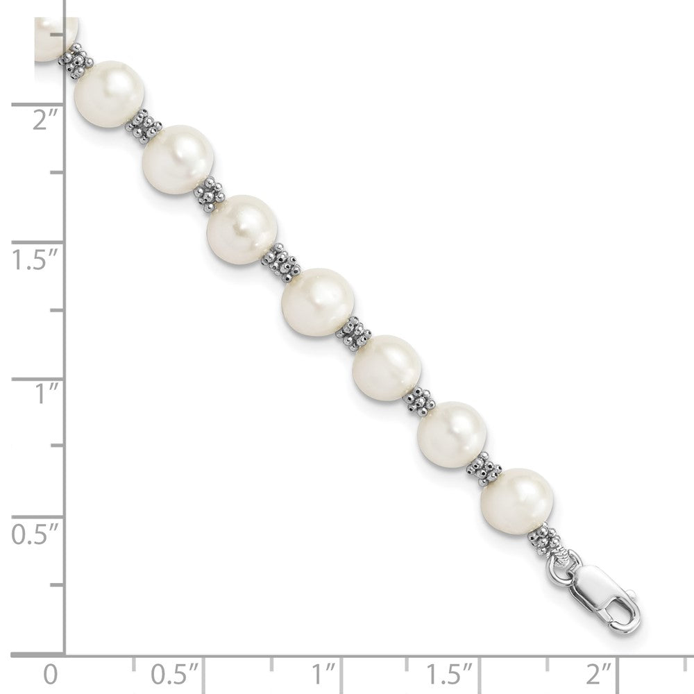 Sterling Silver Rhodium-plated 6-7mm White Round Freshwater Cultured Pearl 7.25 inch Bracelet 7.25 inches