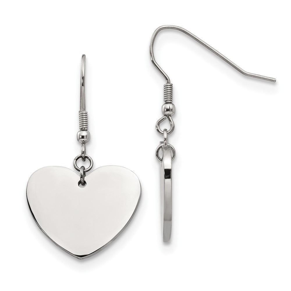Stainless Steel Polished Heart Dangle Shepherd Hook Earrings