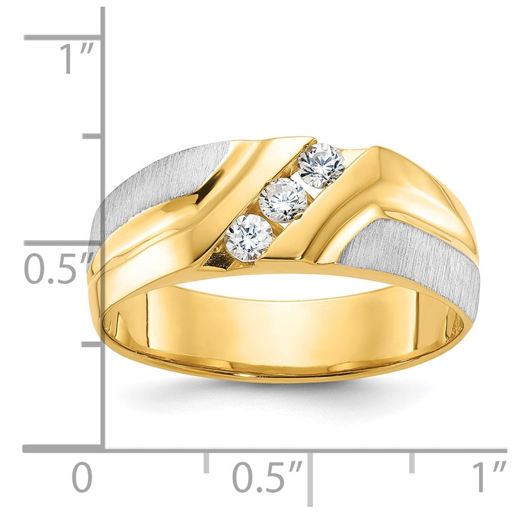 IBGoodman 14k Two-tone Men's Polished Satin and Grooved 3-Stone 1/4 Carat AA Quality Diamond Ring