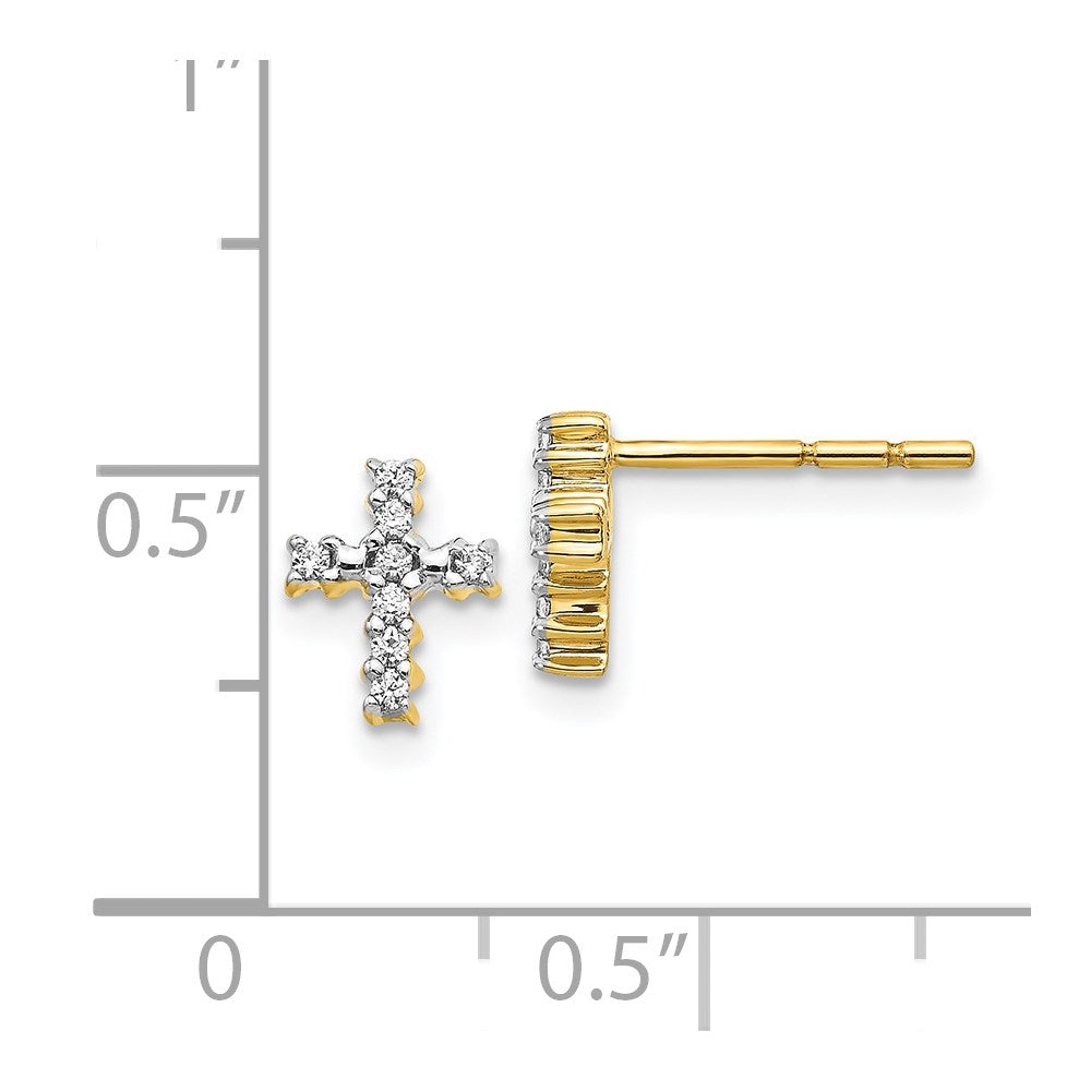 14k Gold Polished Diamond Cross Post Earrings