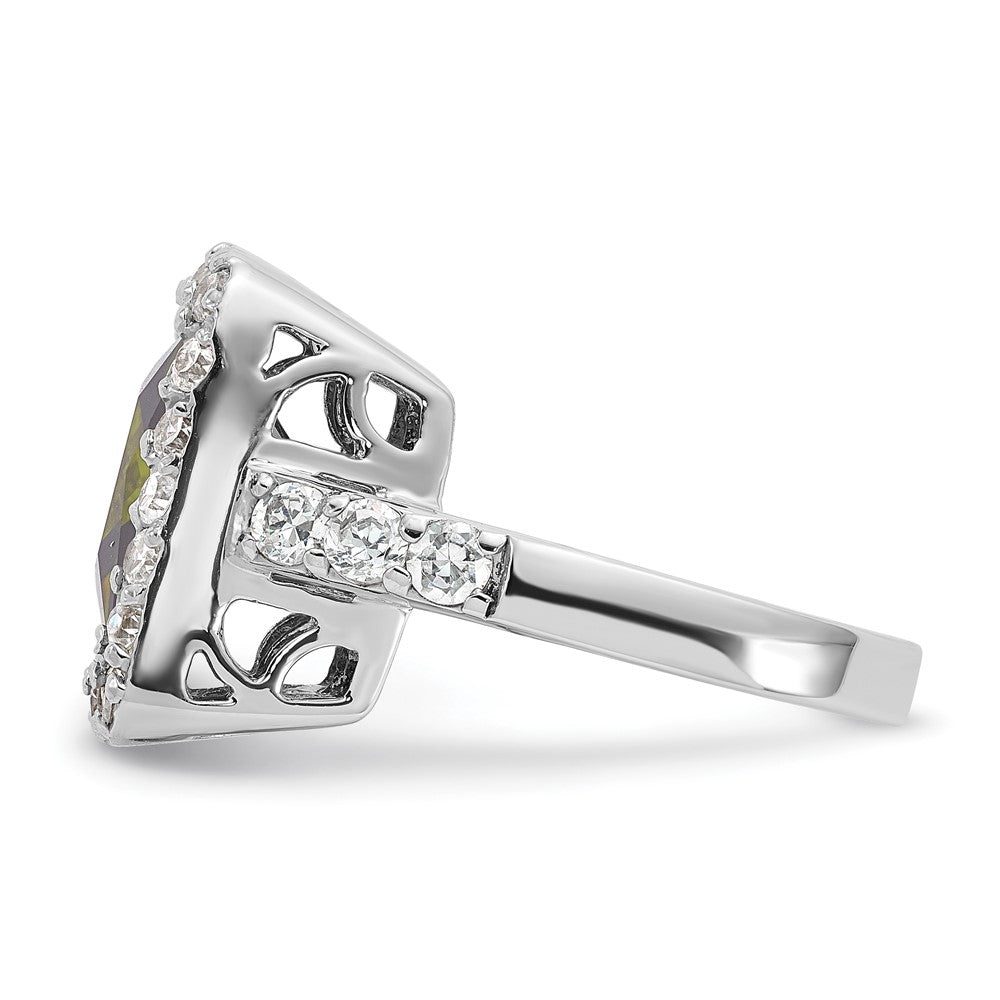 Sterling Silver Olive & Clear CZ Halo Ring