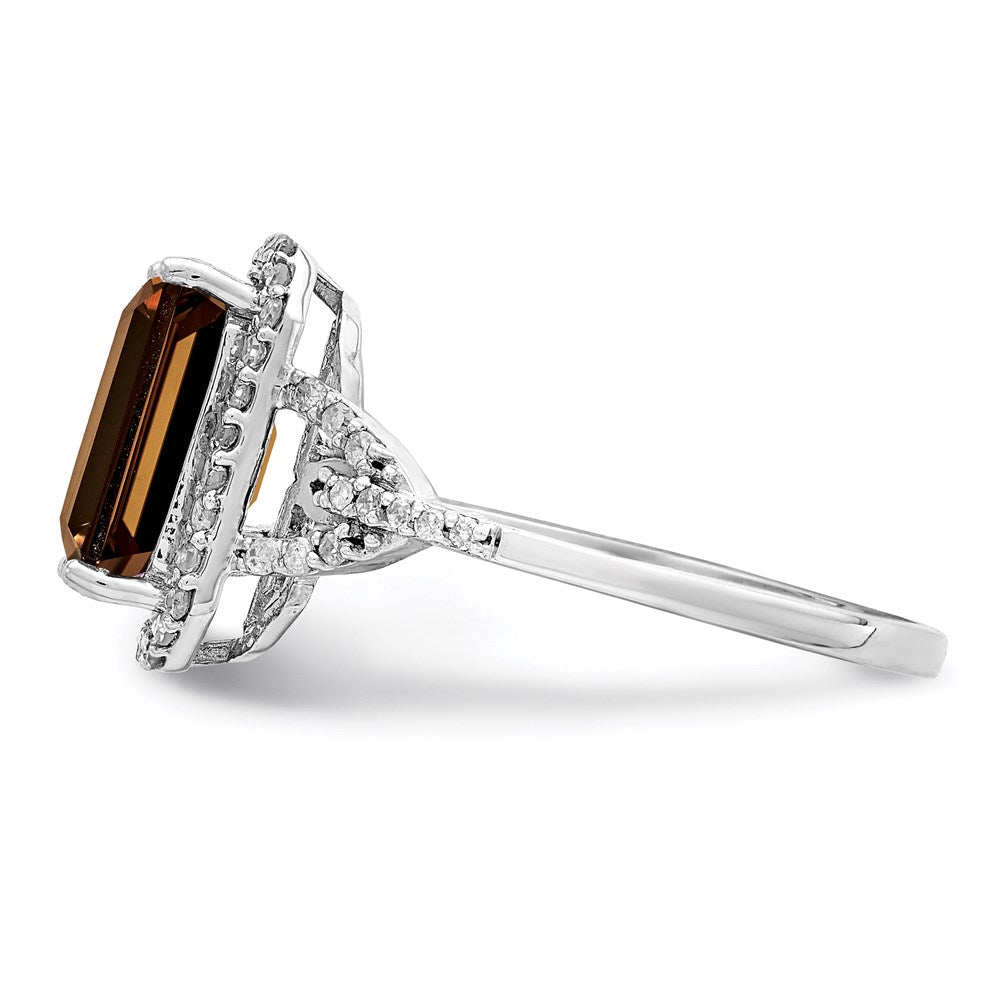 Sterling Silver Rhodium Octagonal Diam. & Smoky Quartz Ring