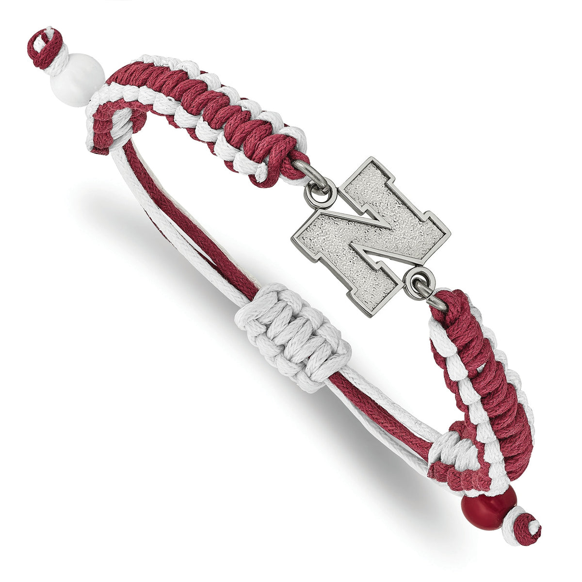 Stainless Steel LogoArt University of Nebraska Letter N Adjustable Cord Bracelet QST514UNE