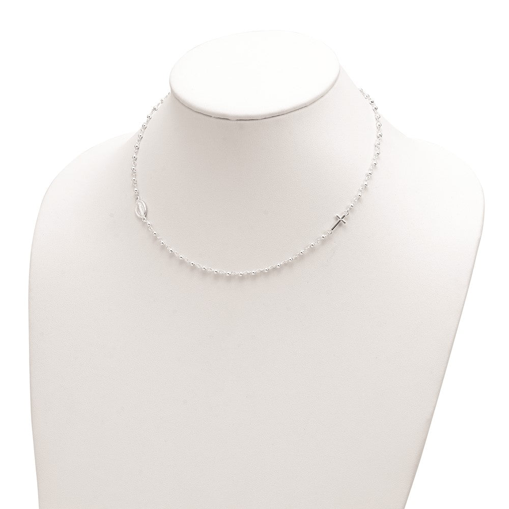 Sterling Silver Medal/Cross w/1.5in ext. Rosary Necklace 15 Inches
