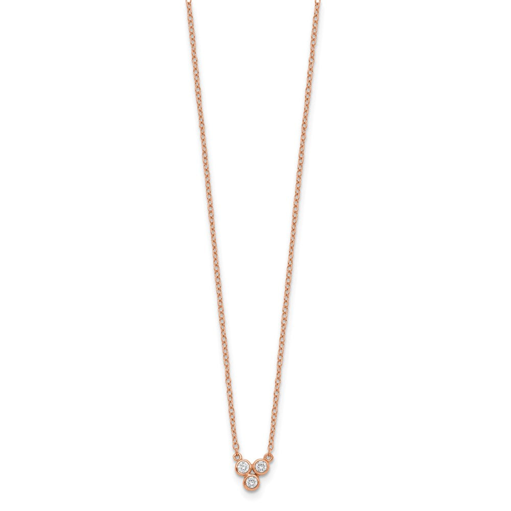 Sterling Silver Rose-tone 3-CZ w/ 2in ext Necklace 16 Inches