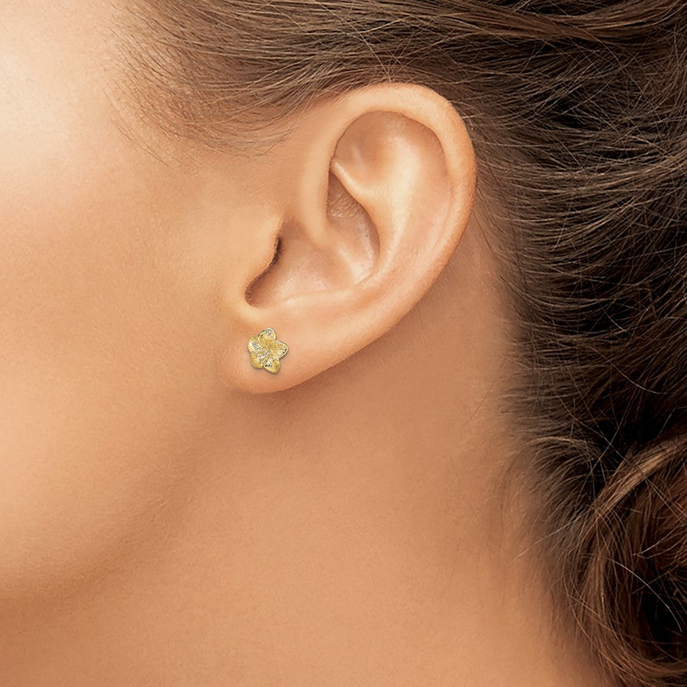 10k Plumeria Flower Post Earrings