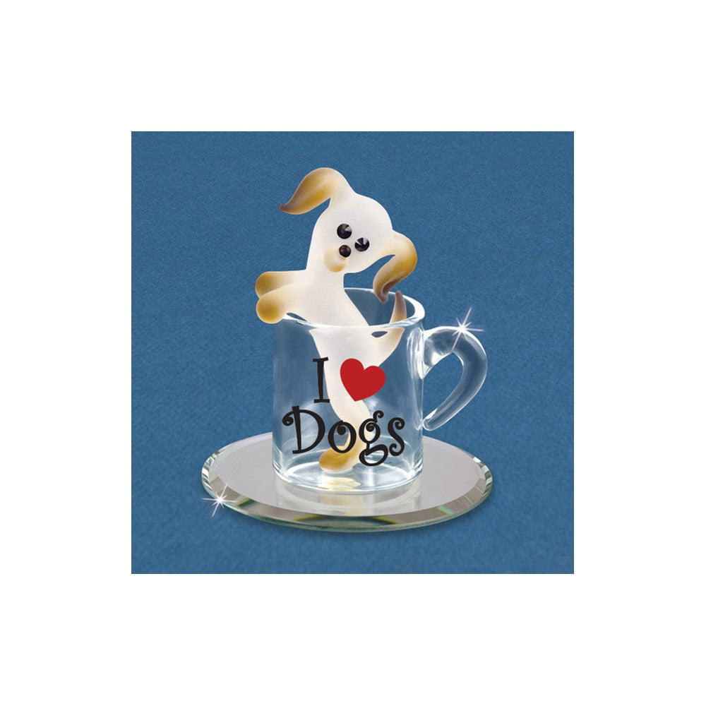 Glass Baron Pup In A Cup I LOVE DOGS Handcrafted Glass Figurine