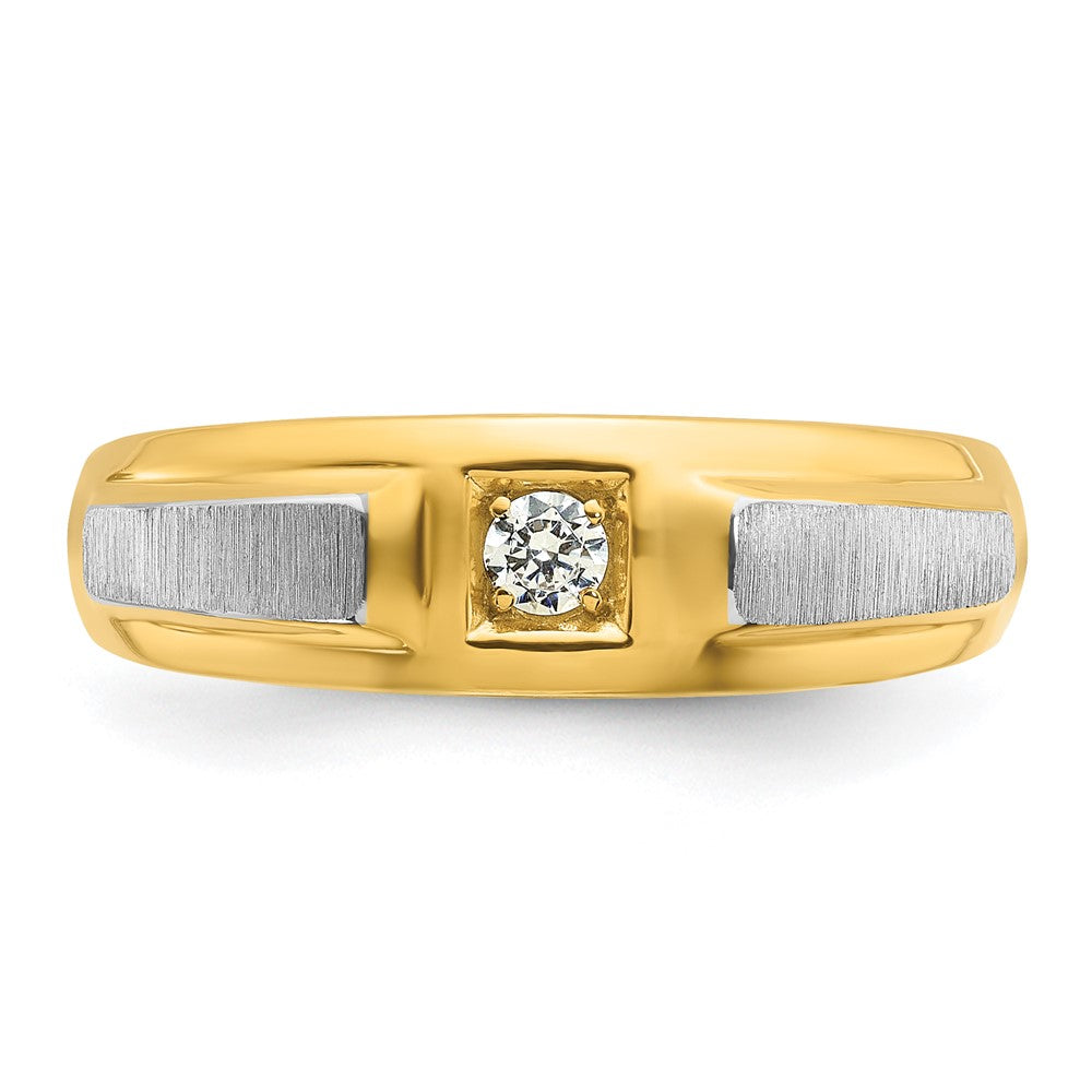 14k Two-tone IBGoodman Men's Polished and Satin 1/10 carat Diamond Complete Ring Size 1