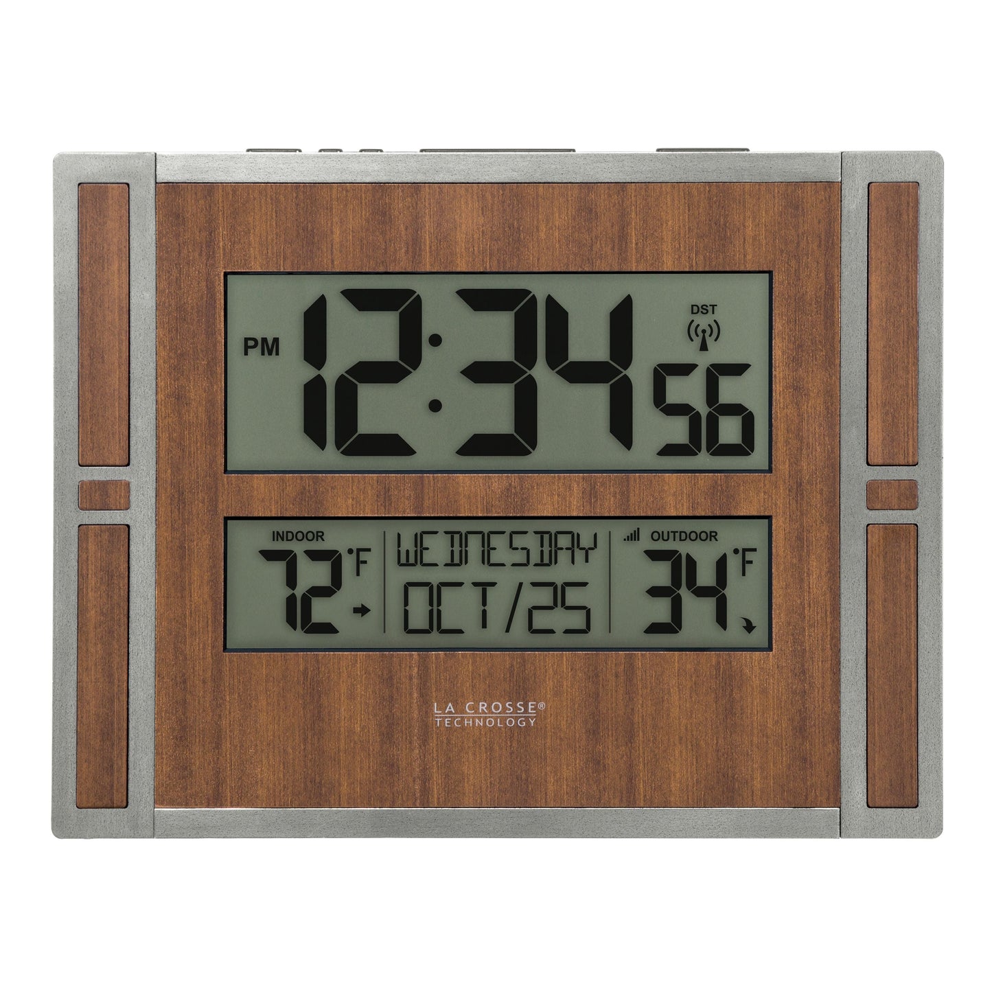 La Crosse Technology Brown/Gray Atomic Digital Clock with Temperature & Calendar, BBB86088