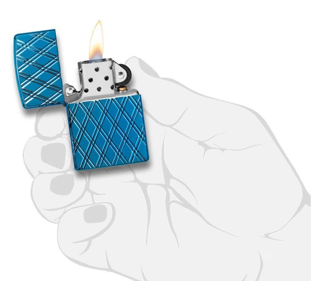 Zippo Deep Carved Armor High Polish Blue Diamonds Lighter 29964