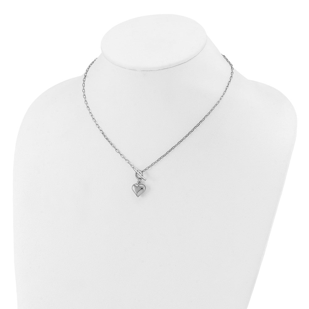 Sterling Silver Rhodium-plated Polished Heart Toggle Necklace