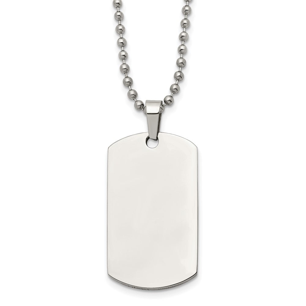 Stainless Steel Brushed & Polished Round Edge 2mm Dog Tag 24in Necklace