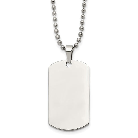 Stainless Steel Brushed & Polished Round Edge 2mm Dog Tag 24in Necklace