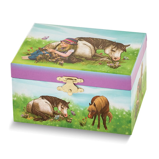 Children's Horse Themed Graphic Wrap with Mirror and Twirling Pony Music Box (Plays Clementine)