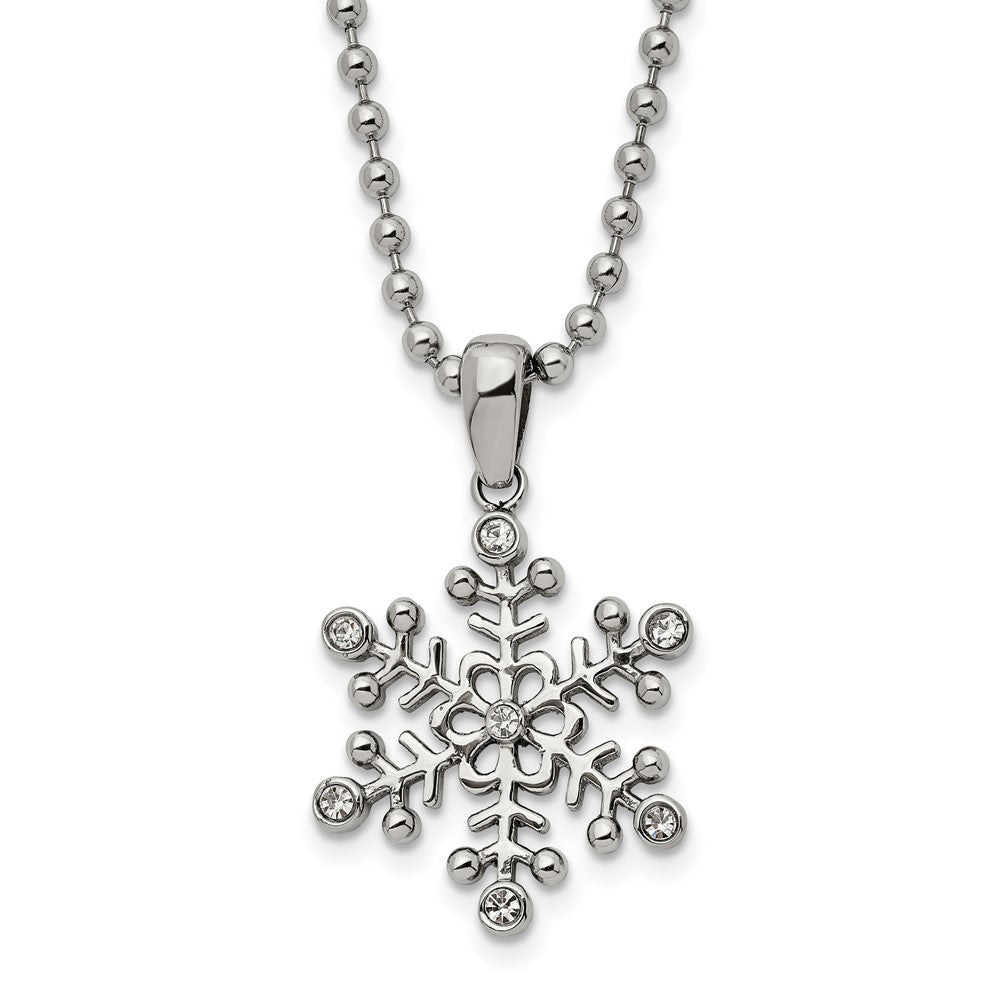 Stainless Steel Polished with CZ Snowflake 24in Necklace