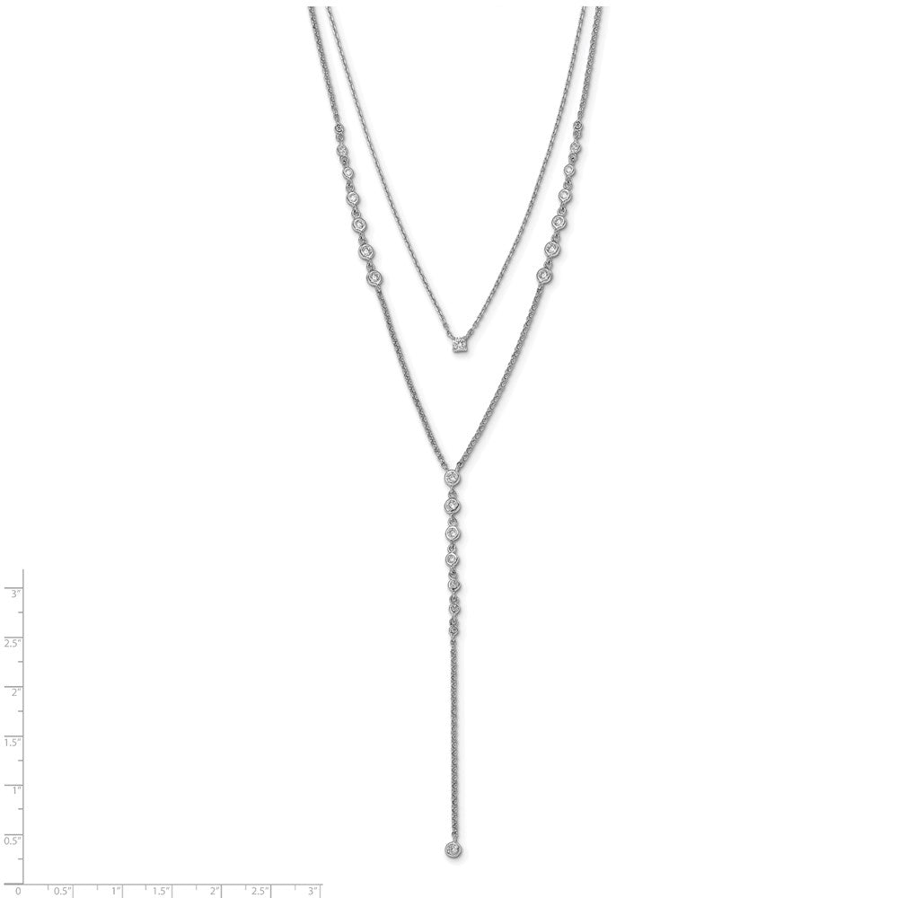 Sterling Shimmer Sterling Silver Rhodium-plated Adjustable up to 29 inches 50 Stone CZ 2 Strand Layer Y-Drop Necklace 28 Inches