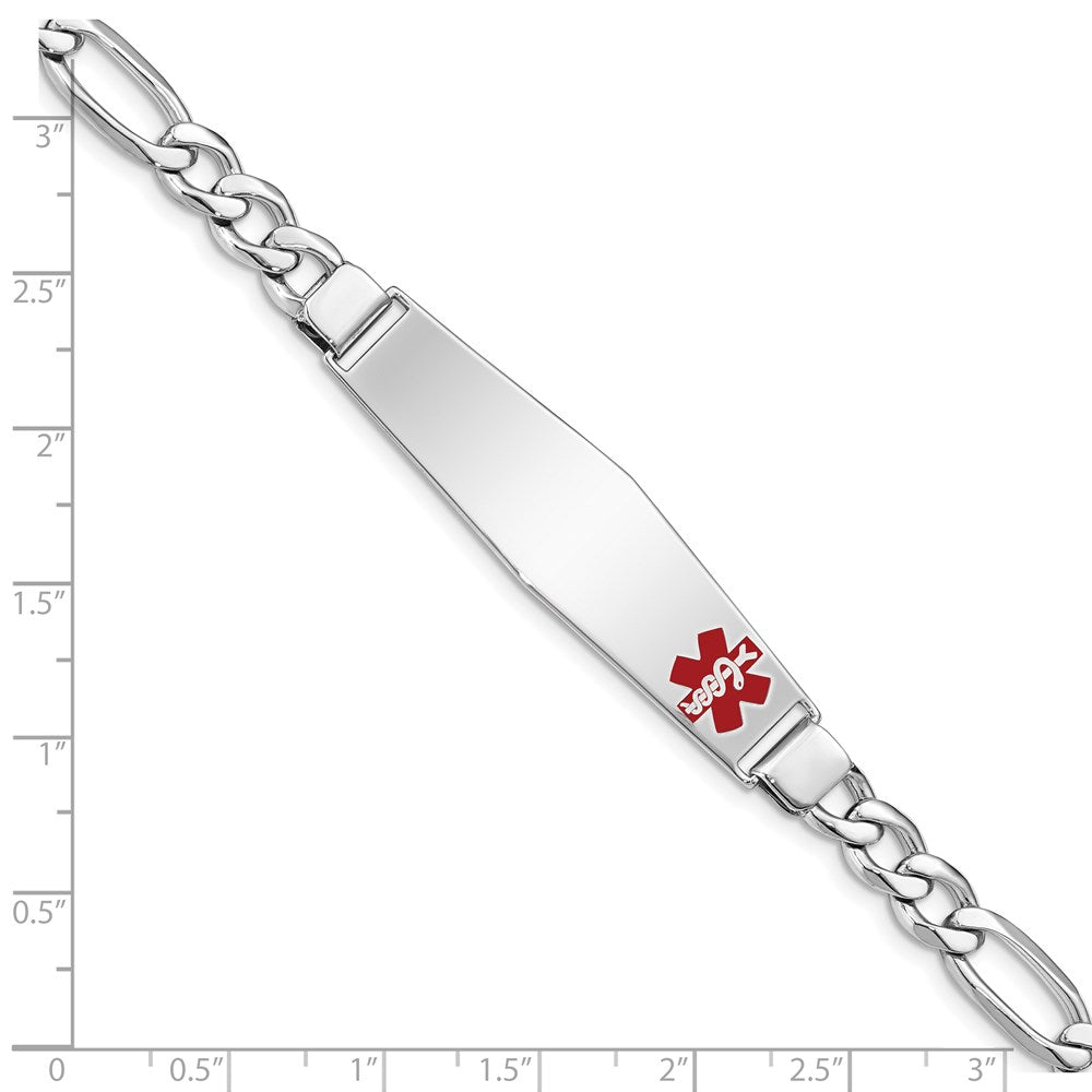 Sterling Silver Rhodium-plated Medical ID Figaro Link Bracelet 7 inches