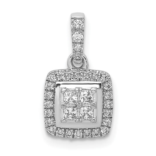 14k White Gold 1/3ct. Diamond Square Cluster Pendant