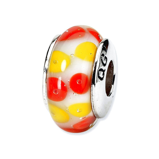 Sterling Silver Reflections Red/White Hand-blown Glass Bead