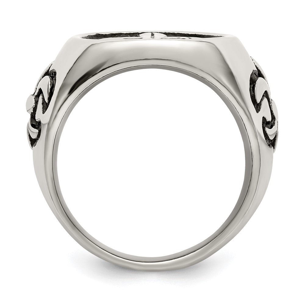 Stainless Steel Antiqued and Polished Fleur de Lis Cross Ring Size - 10