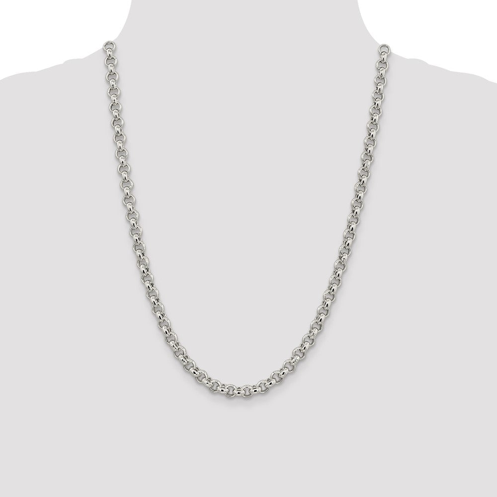 Sterling Silver 6.5mm Semi-solid Rolo Chain 24 Inches