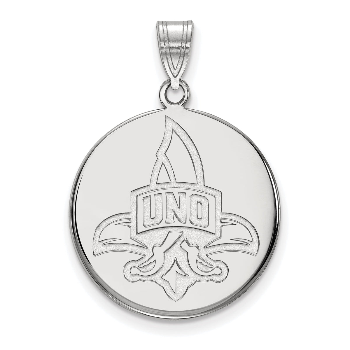 Sterling Silver Rhodium-plated LogoArt University of New Orleans U-N-O Large Disc Pendant Q-SS018UNO