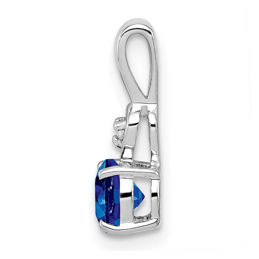 Sterling Silver Rhodium Plated Diamond & Sapphire Round Pendant