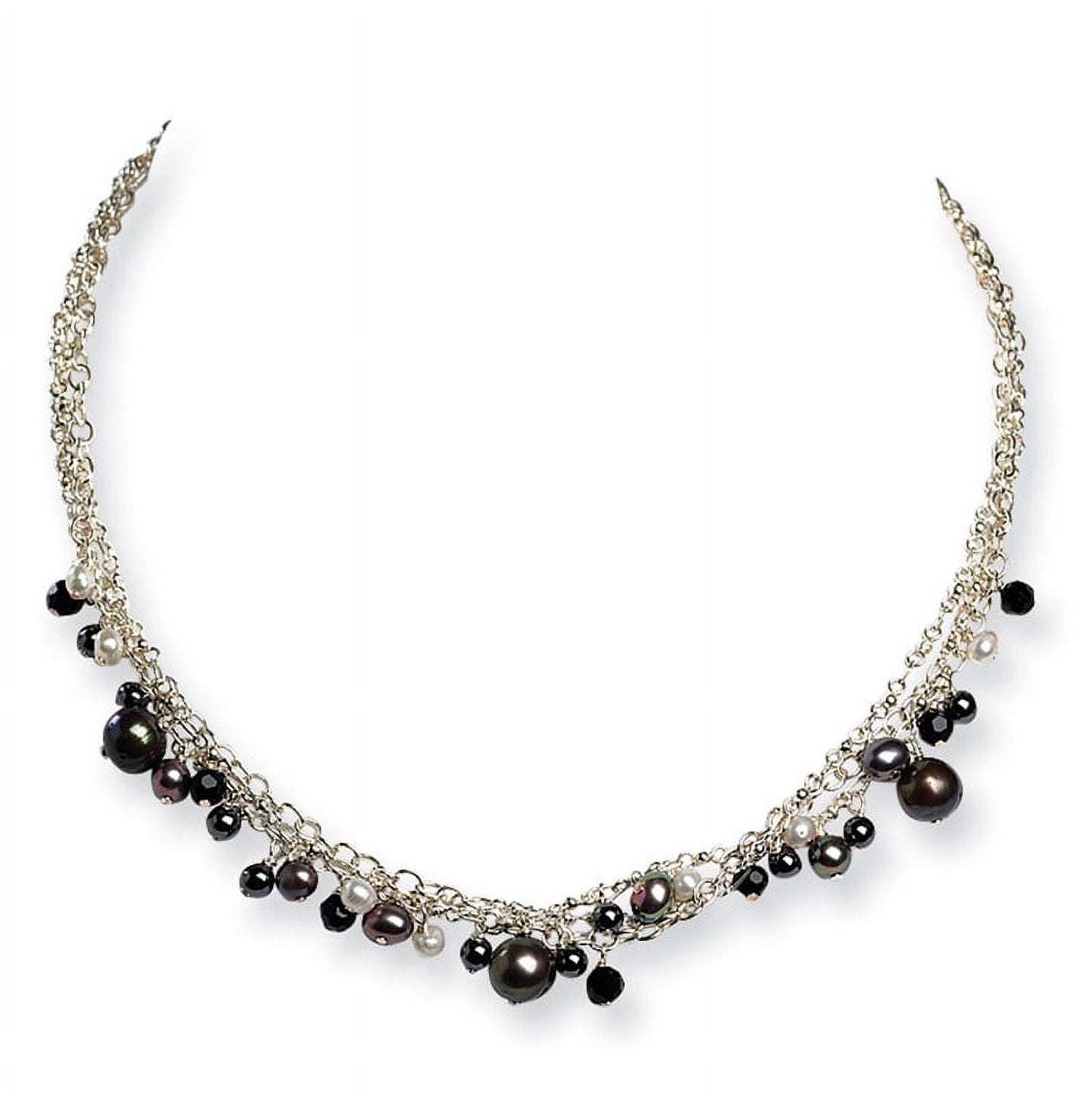 Sterling Silver 16in Crystal/Hematite/Freshwater Cult Peacock & White Pearl