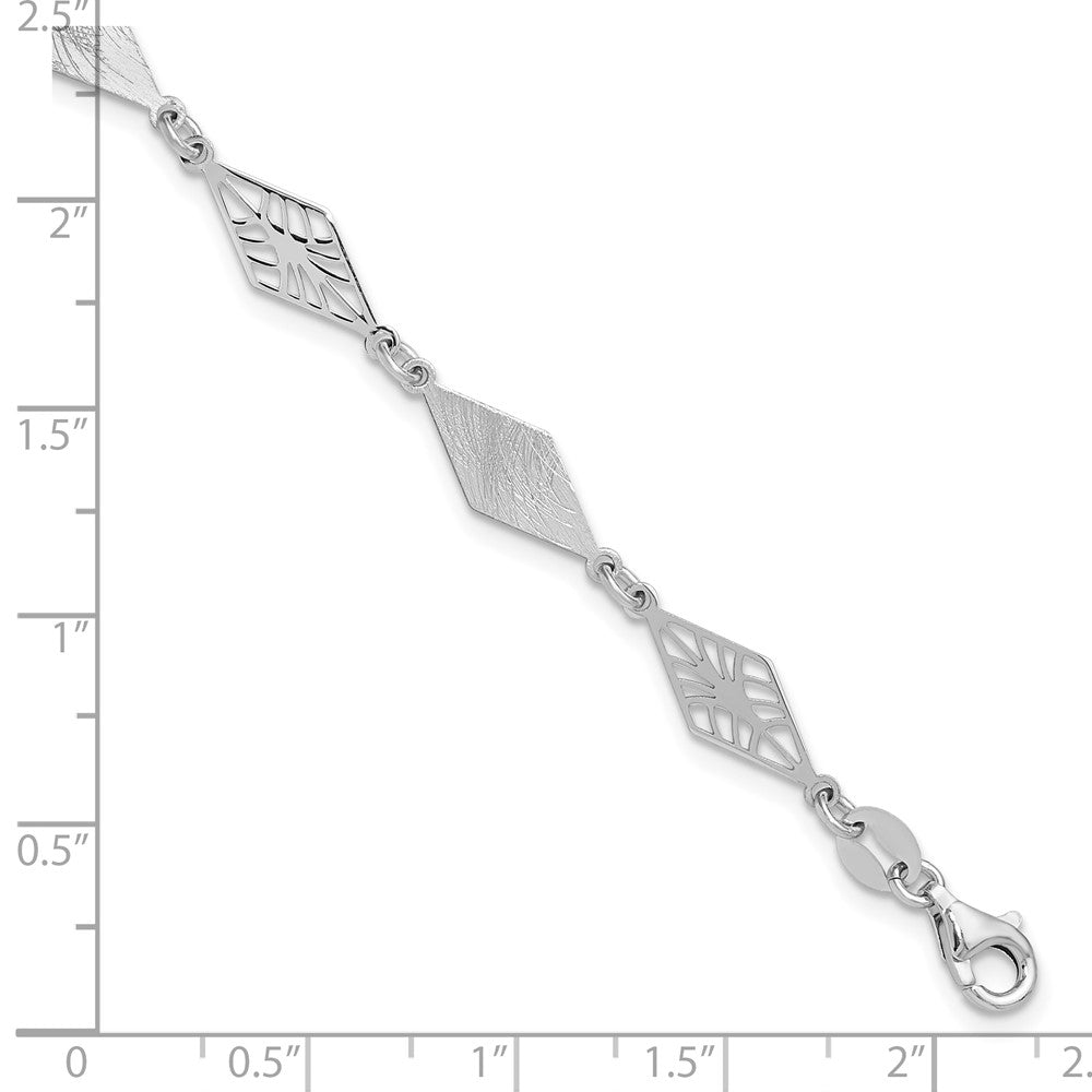 SS Rh-plated Polished and Scratch Finish with 1in ext. Bracelet 7.75  inches