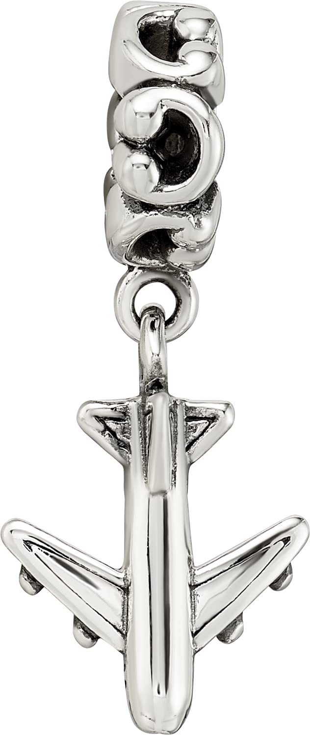 925 Sterling Silver Polished Oxidized Reflections Airplane Dangle Bead Charm 27.27x10.91mm Wide Pendant Necklace for Wom