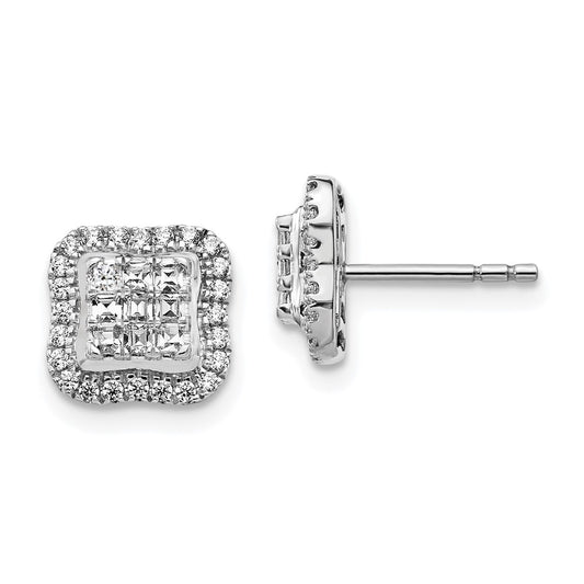 14k White Gold Diamond Square Cluster Post Earrings