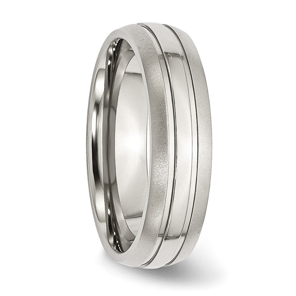 Stainless Steel Polished w/Brushed Edge 6mm Grooved Band Size - 8