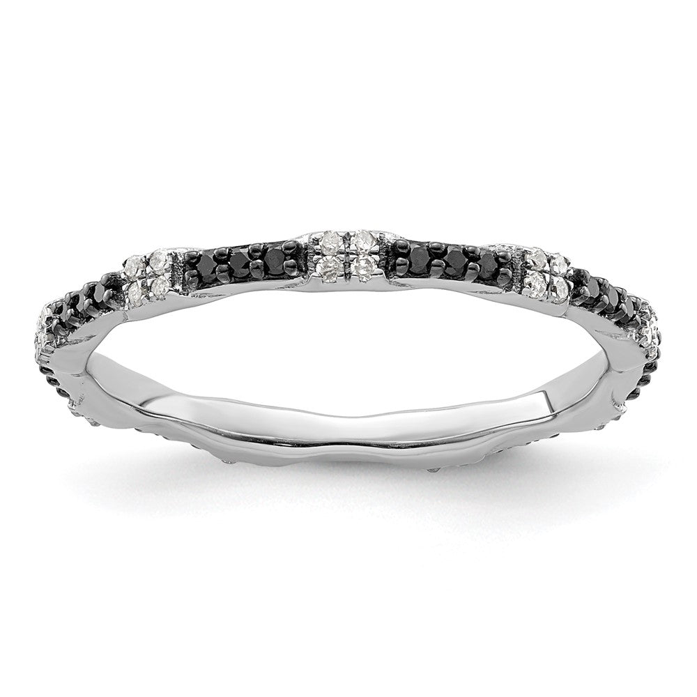 Sterling Silver Stackable Expressions Black & White Diamond Ring Size -9