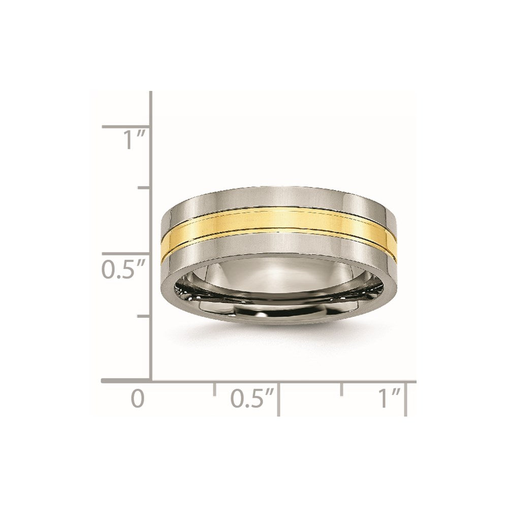 Titanium Polished Yellow IP-plated 7mm Grooved Band Size - 7
