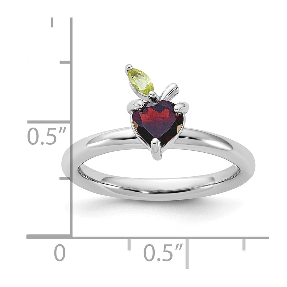 Sterling Silver Stackable Expressions RH-plated Garnet Peridot Apple Ring Size -7