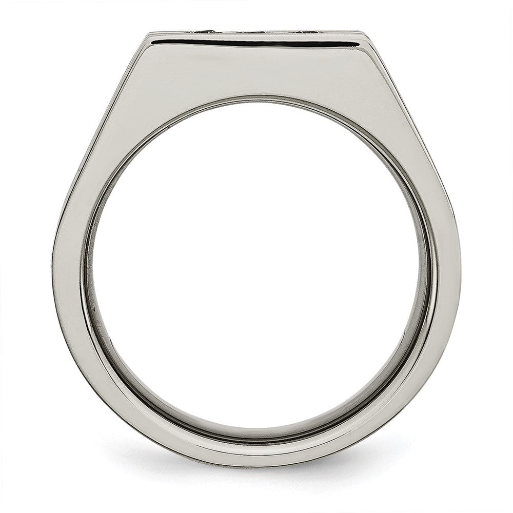 Stainless Steel Brushed Black IP-plated w/CZ Signet Ring Size - 12