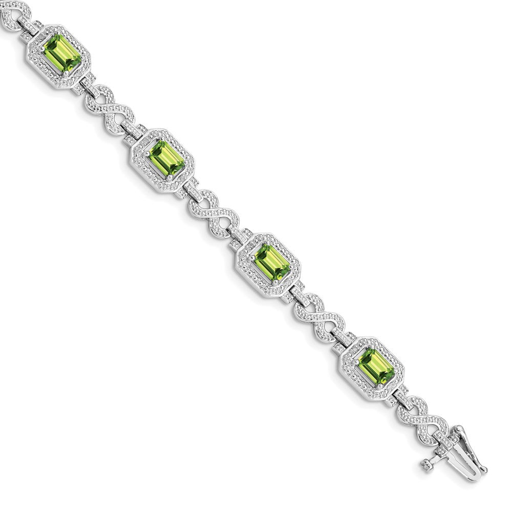 Sterling Silver Rhodium-plated Diamond & Peridot Bracelet 7.75 inches