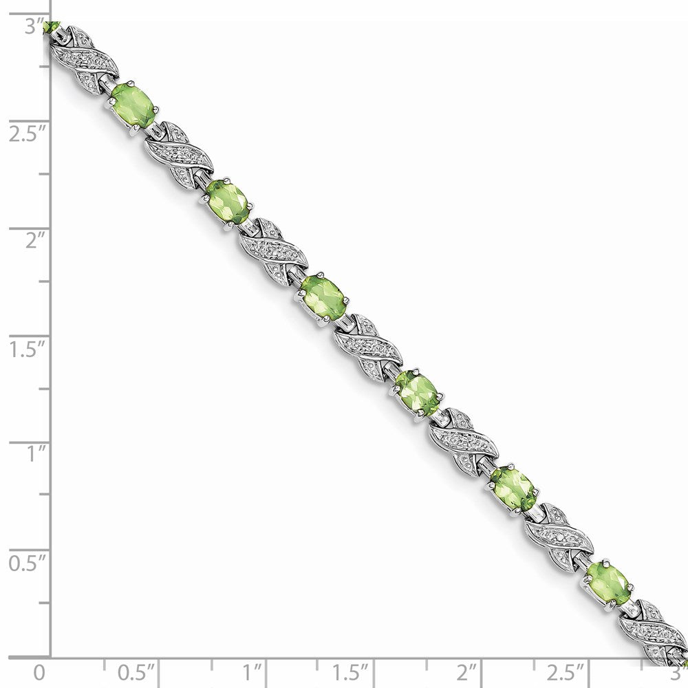 Sterling Silver Rhodium-plated Peridot Bracelet 7 inches