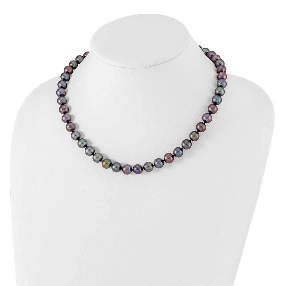 Sterling Silver Rhodium-plated 9-10mm Black Near-Round Freshwater Cultured Pearl 18 inch Necklace 18 Inches