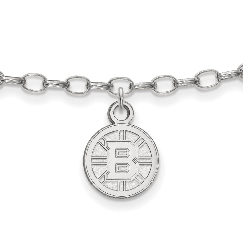 Sterling Silver Rhodium-plated NHL LogoArt Boston Bruins 9 inch Anklet Q-SS027BRI