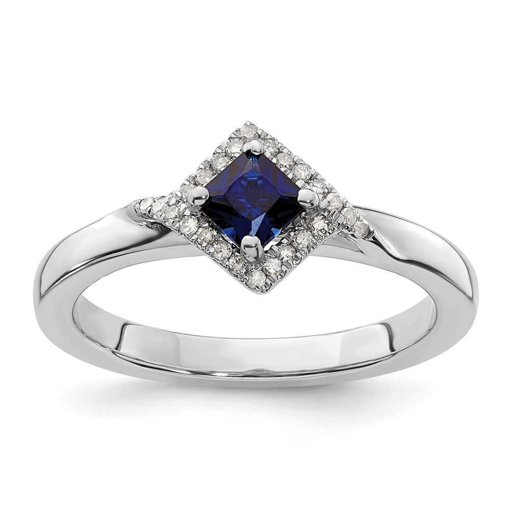 Sterling Silver Stackable Expressions Polished Cr. Sapphire & Dia Ring Size -7