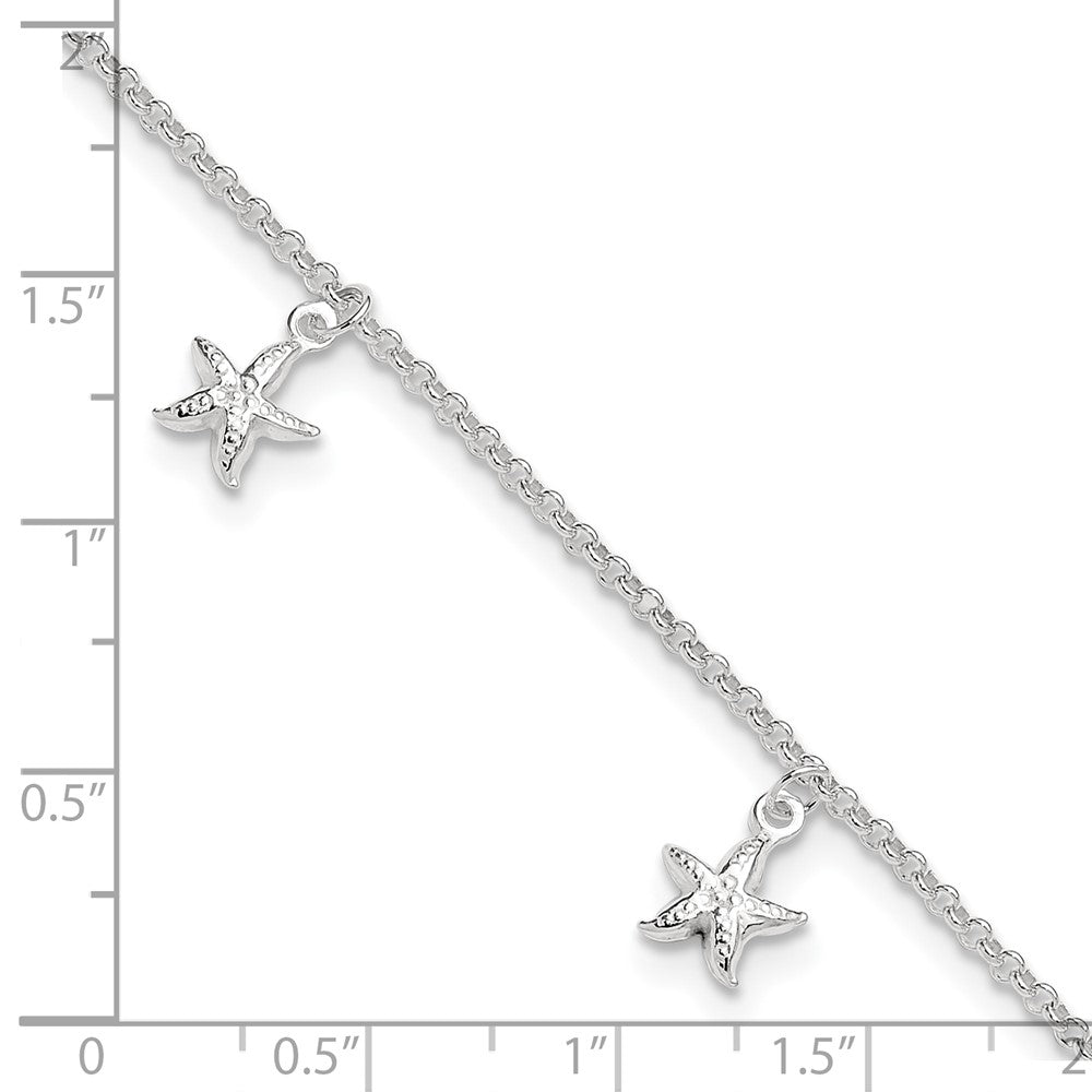 Sterling Silver Starfish Dangles 9 inch Plus 1 inch Ext. Anklet 9 inches
